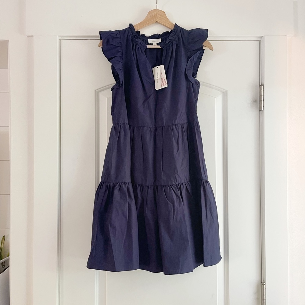 A loves A Split V Neck Cap Sleeve Tiered Ruffle Poplin Babydoll Dress - XS - Picture 3 of 6